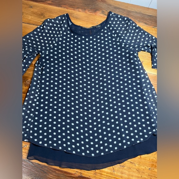 Iris Setlakwe Womens Elbow Sleeve Round neck Layered Chiffon navy blouse size 0 - Picture 8 of 13